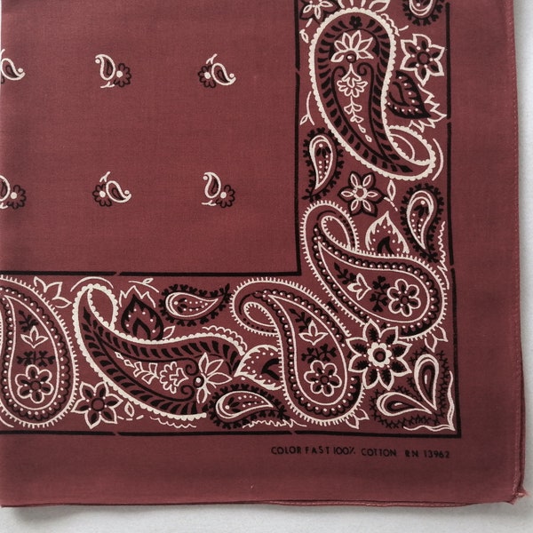 Paisley Brown Bandana, Selvage Edge, 21" x 22" inches, Color Fast 100% Cotton, RN13962 Holiday Gifts