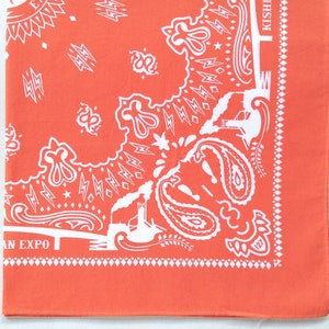 Orange Paisley Bandana Kishidan Expo  20&quot;x 20&quot; inches Cotton Cowboy Bandana Holiday Gifts