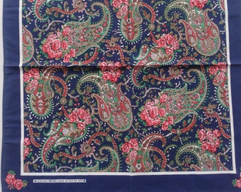 Vintage Paisley Floral Print on Blue Indigo Bandana USA 21.5" x 21.5" inches, RN 14193, Holiday Gifts