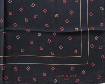 Vintage Givenchy Blue Monogram 22" x 23" inches 100% Silk Scarf, Holiday Gifts