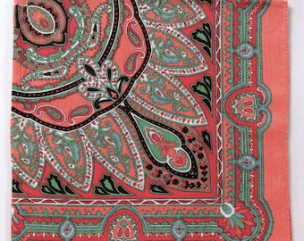 Orange Bohemian Floral Bandana, 20 x 20 inches, Vintage Cotton