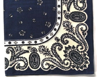 Blue Paisley Bandana, 20.5" x 20" inches, Indigo Bandana, Cotton, Holiday Gifts