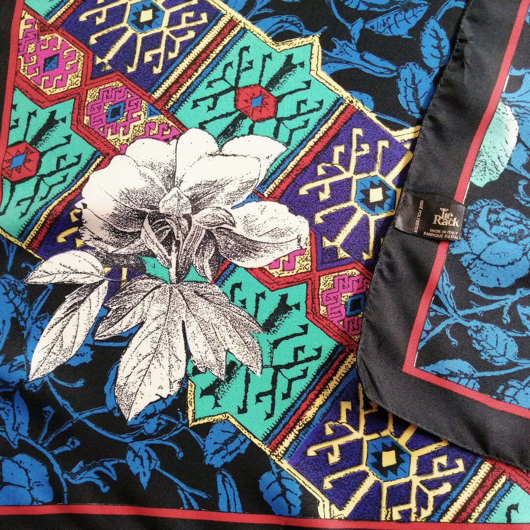 Art of the Scarf Tie Rack Floral and Motif Scarf Square Etsy