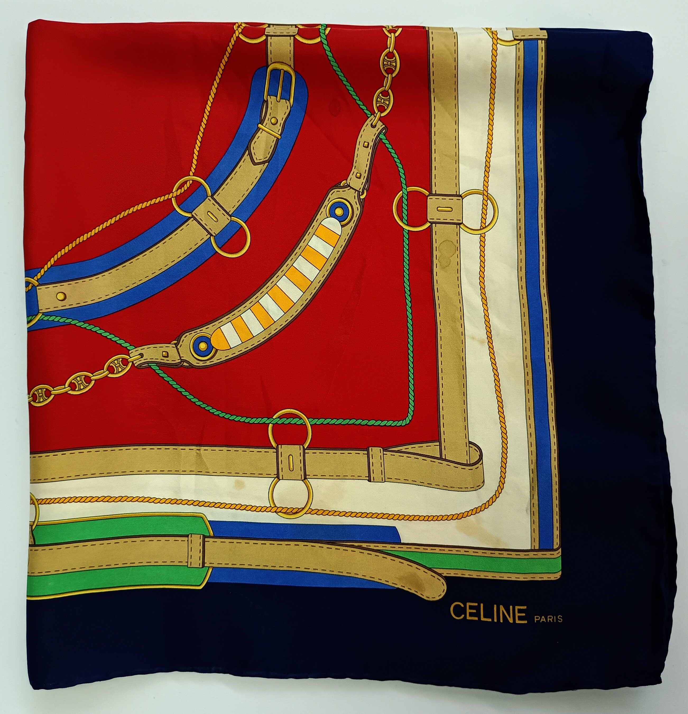 Vintage Celine Paris Silk Scarf 33 x 34 inches 100 Silk Scarf Made in Italy with Care Tag