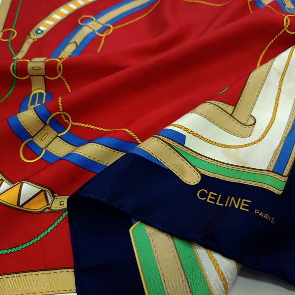 Vintage Celine Paris Silk Scarf , 33" x 34" inches, 100% Silk Scarf, Made in Italy, with Care Tag