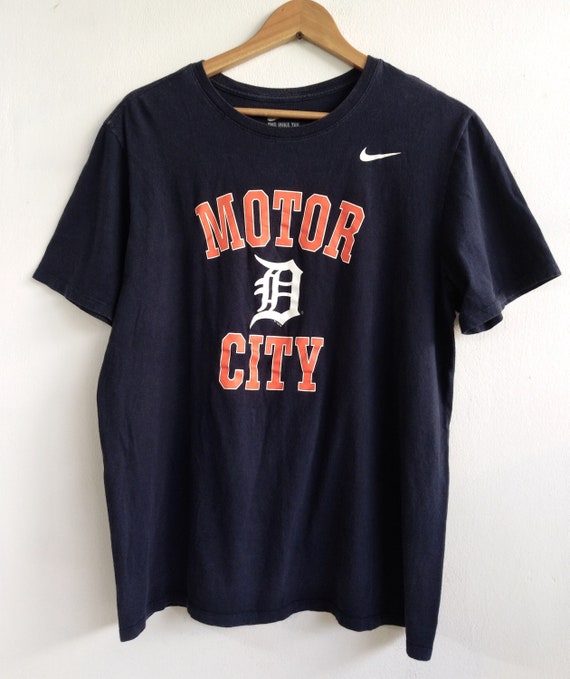 Vintage Nike Blue T Shirt Detroit Tigers Motor City Size L 