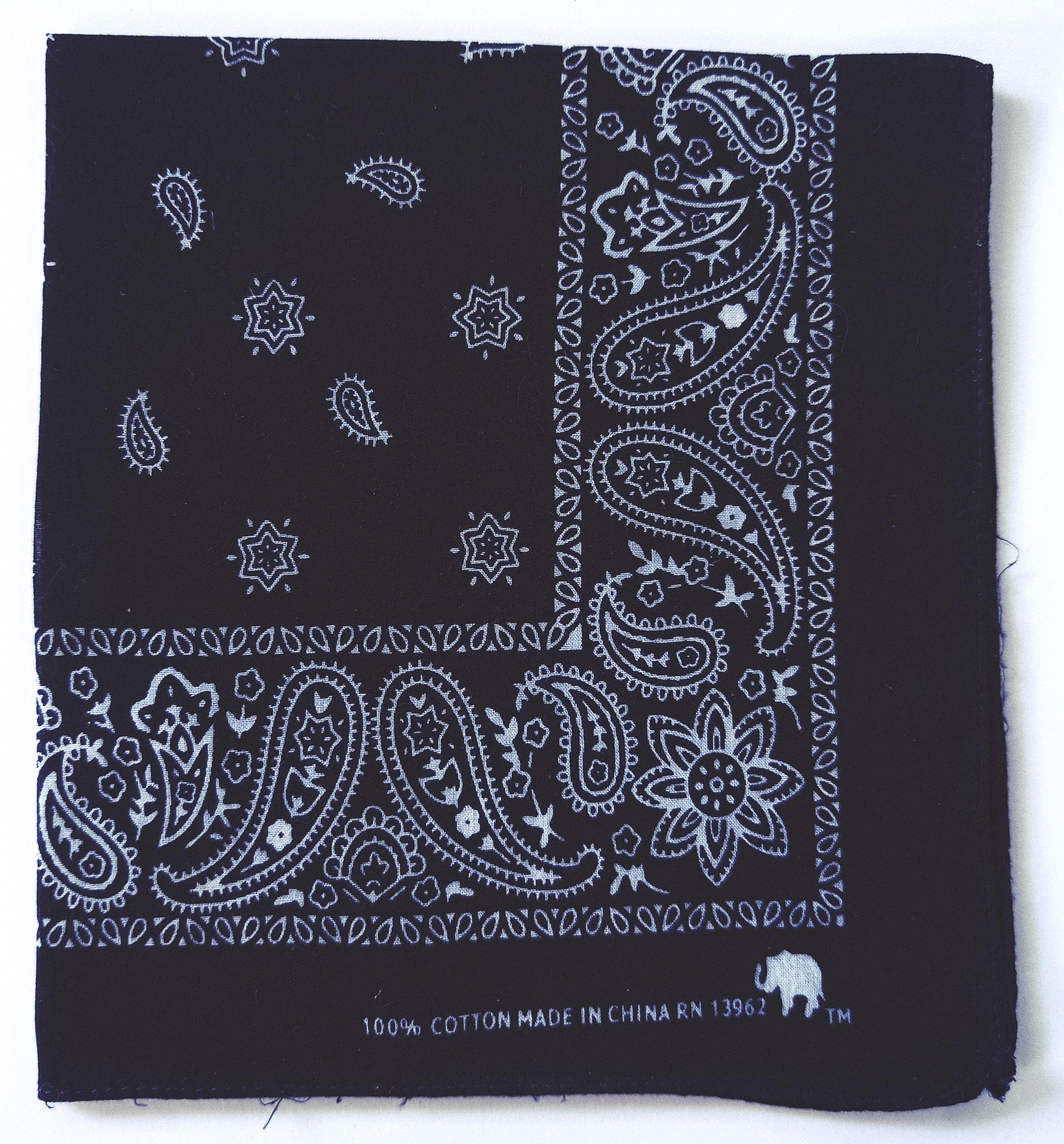 ブルーペイズリーバンダナ、20インチ×20インチ、綿100%、RN 13962