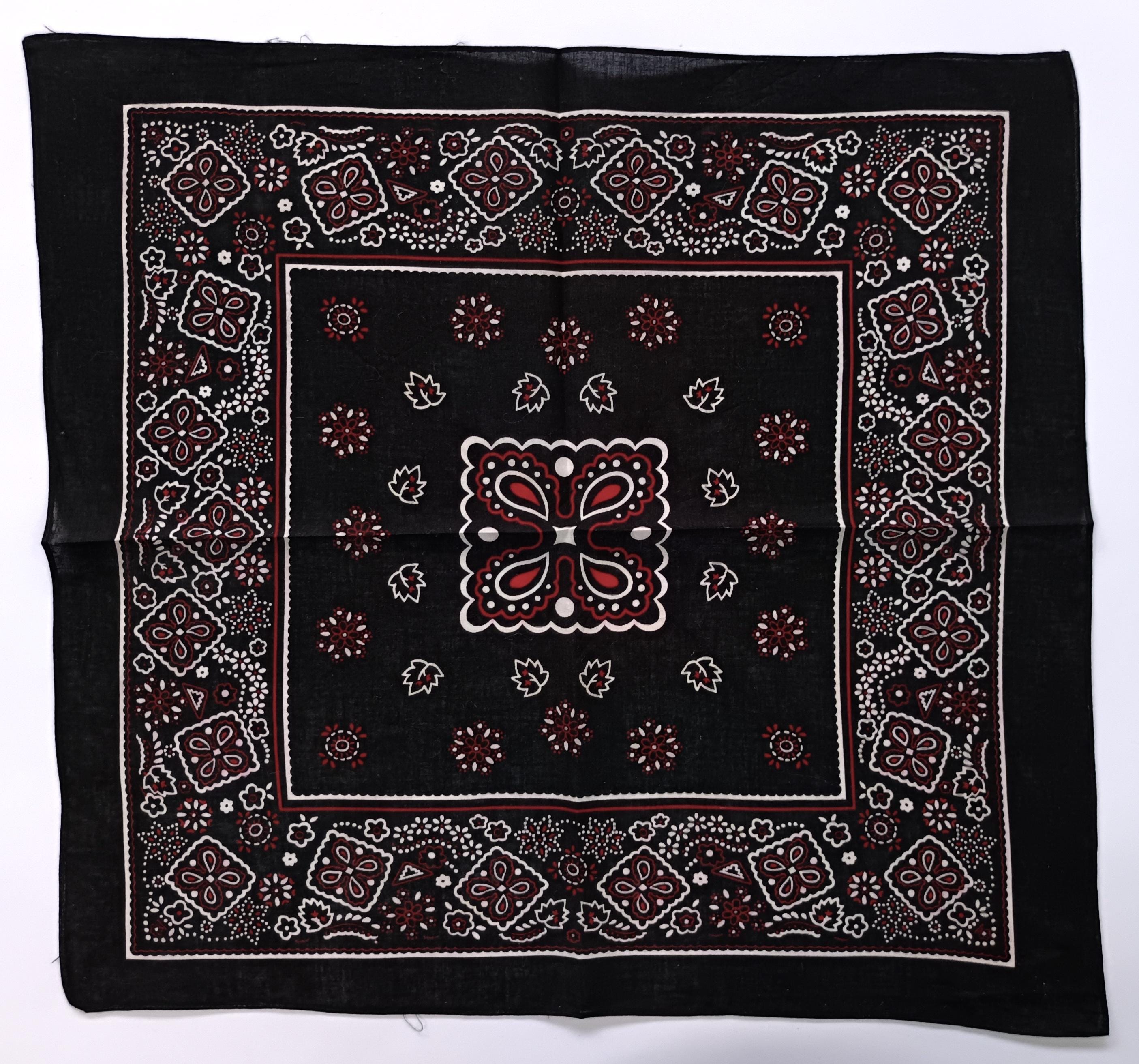 Black Paisley Cookie Pattern Bandana, 20.5 X 19.5 Inches, Cotton