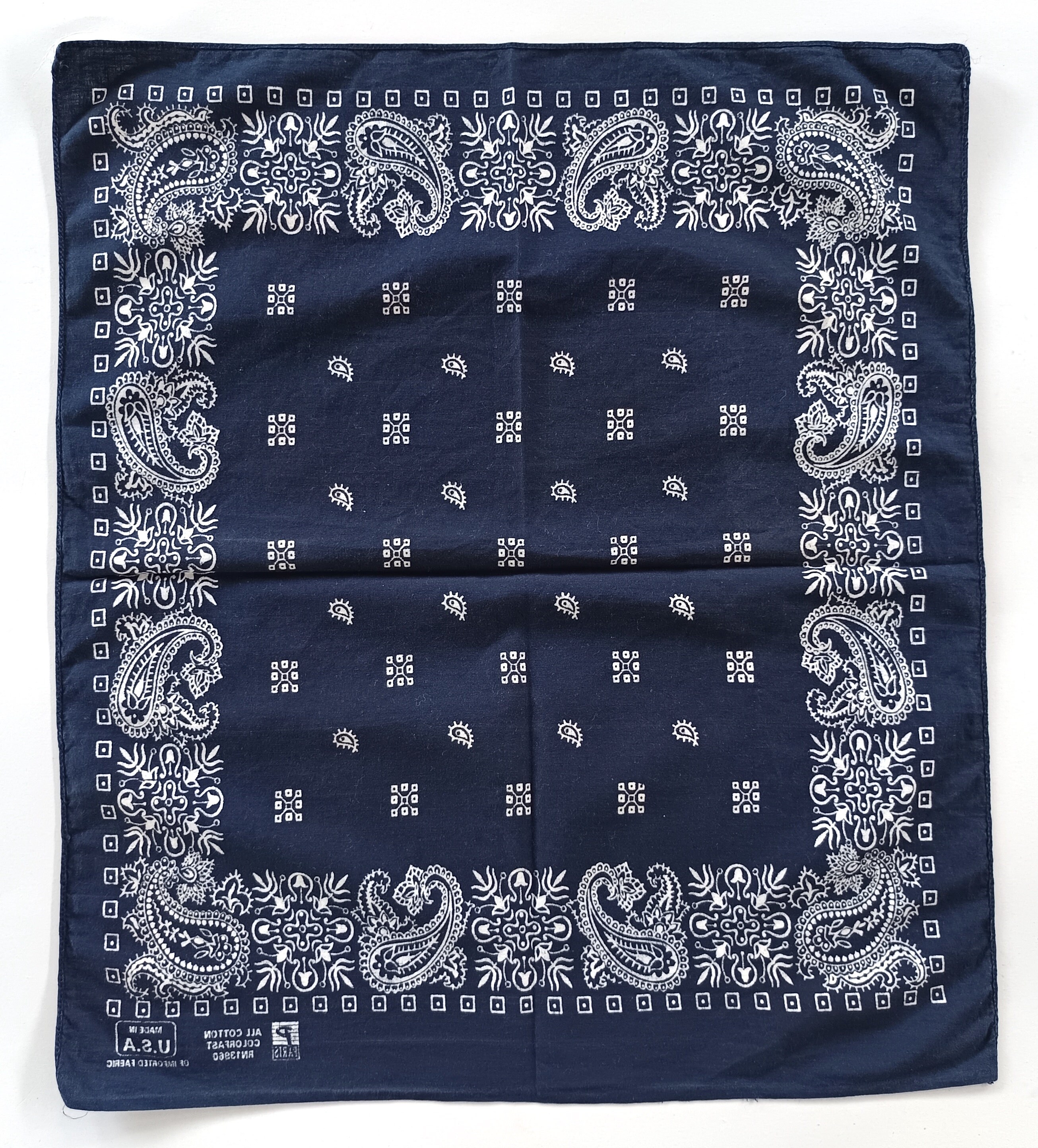 Vintage Blue & White Cotton Paisley Bandana, 19