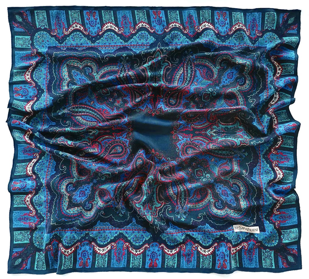 Authentic Yves Saint Laurent Paisley Silk Scarf - Paisley Teardrop