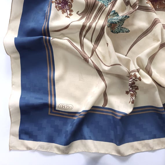 Vintage TITIZ Silk Scarf, 34 inches, Floral and jacquard Pattern, Blue, Gift