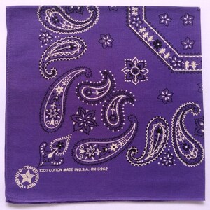 Purple Paisley Bandana, 21&quot; x 21&quot; inches, 100% Cotton, RN13962, Made in U.S.A., Holiday Gifts