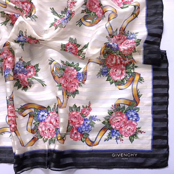 Vintage Givenchy Scarf, 34 x 34 inches, Floral, Silk, Gift,