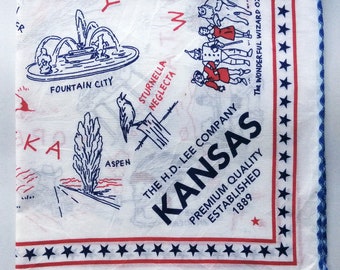 The H.D. Lee Company Bandana, 19.5" x 20" inches, KANSAS Blue and Red, Gifts
