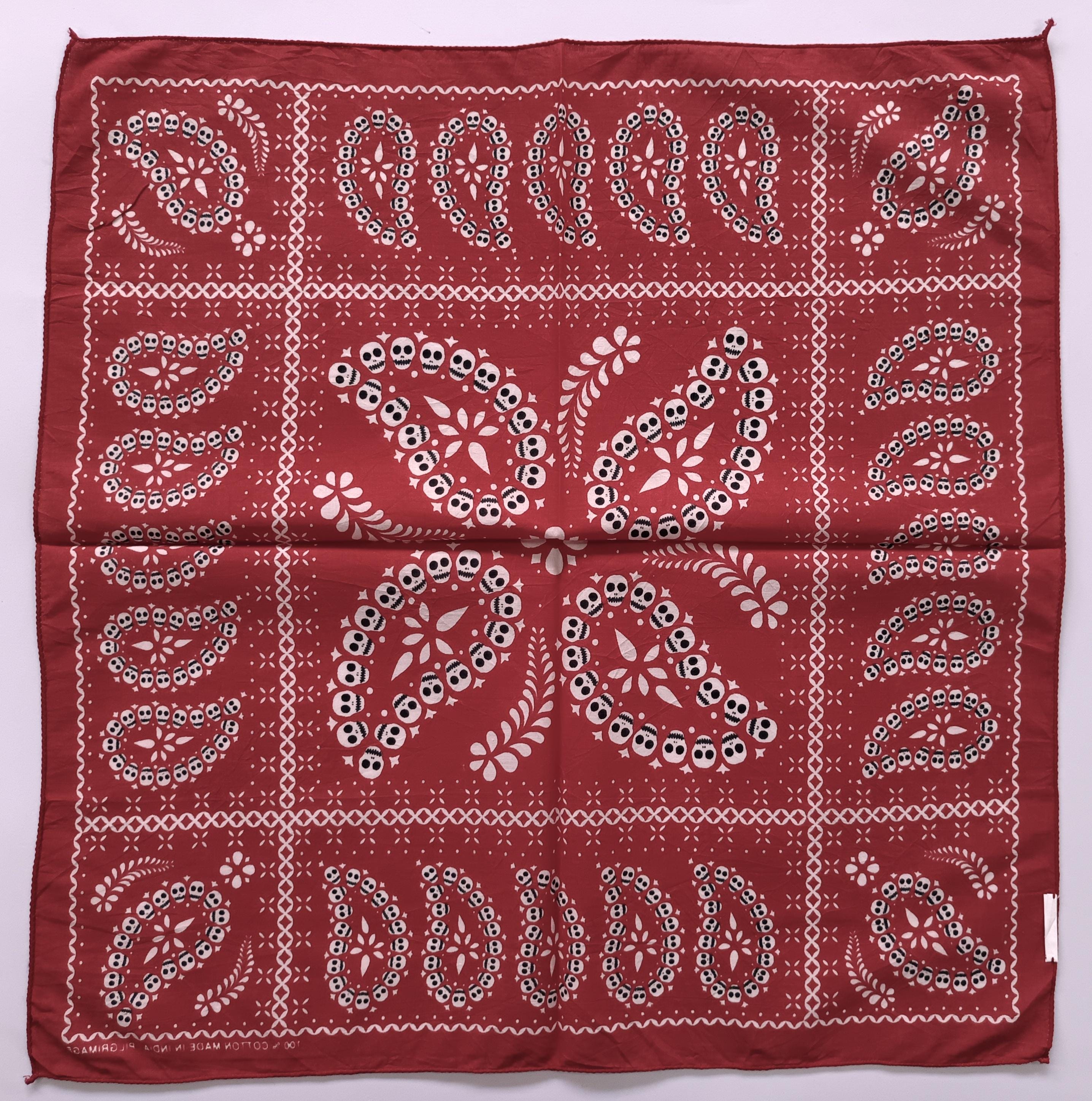 スカルペイズリーレッドバンダナ、19.5インチ×20インチ、ヴィンテージ