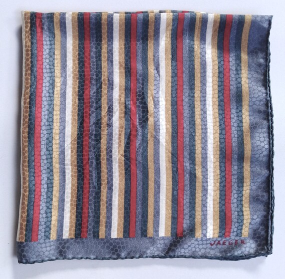 Jaeger Vintage Stripes Woven Silk Scarf, 26"x 26"… - image 1