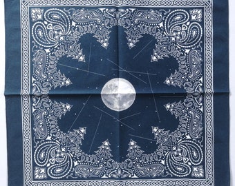 Blue Paisley Bandana, Japanese Design 20" x 20" inches Indigo Bandana, 100% Cotton, Made in Japan, Holiday Gifts