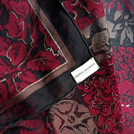 Vintage Pierre Balmain Silk Chiffon Scarf, Rose Floral Printed, French Designer Bandana (41 x 41 inches)