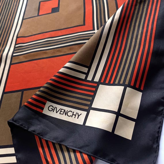 Vintage Givenchy Silk Scarf, Geometric Color Block, Burnt Orange (31 inches)