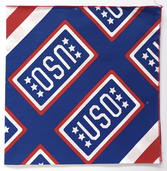 ヴィンテージUSOバンダナ、21インチ×21インチ、レッド、ホワイト