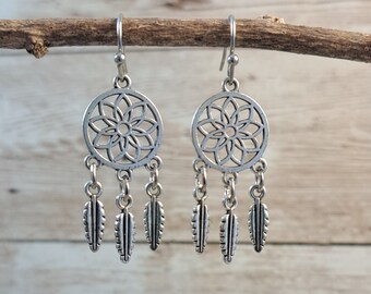 Silver Dreamcatcher Petite Dangle Boho Style Earrings