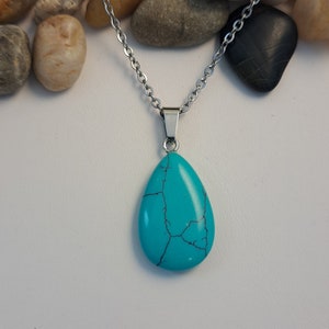 Teardrop Turquoise Blue Howlite Stone Pendant Necklace Bohemian Jewelry Bild 1