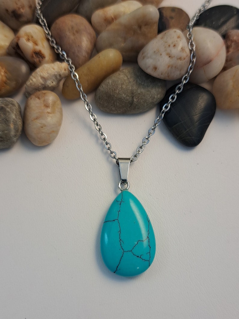 Teardrop Turquoise Blue Howlite Stone Pendant Necklace Bohemian Jewelry Bild 1