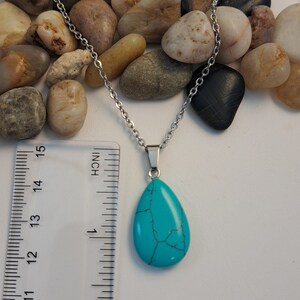 Teardrop Turquoise Blue Howlite Stone Pendant Necklace Bohemian Jewelry Bild 3