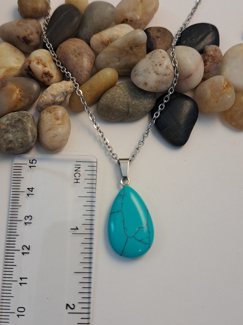 Teardrop Turquoise Blue Howlite Stone Pendant Necklace Bohemian Jewelry Bild 3