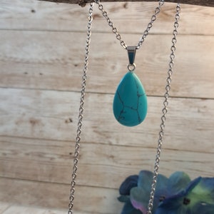 Teardrop Turquoise Blue Howlite Stone Pendant Necklace Bohemian Jewelry Bild 2
