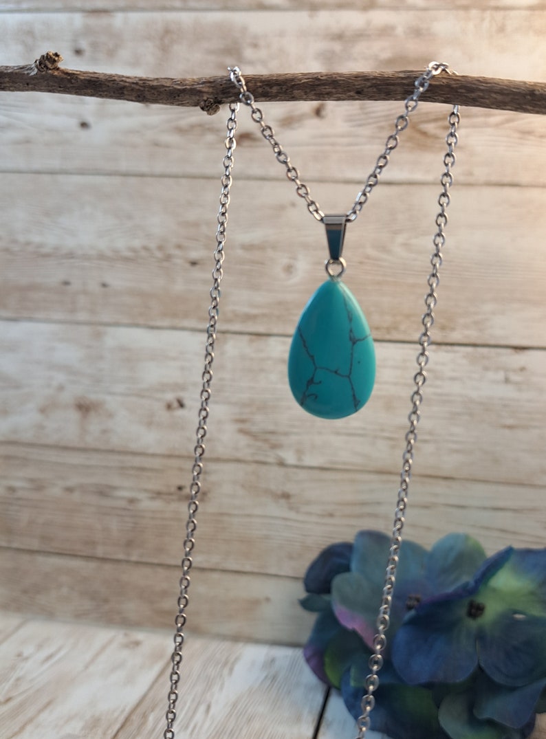 Teardrop Turquoise Blue Howlite Stone Pendant Necklace Bohemian Jewelry Bild 2