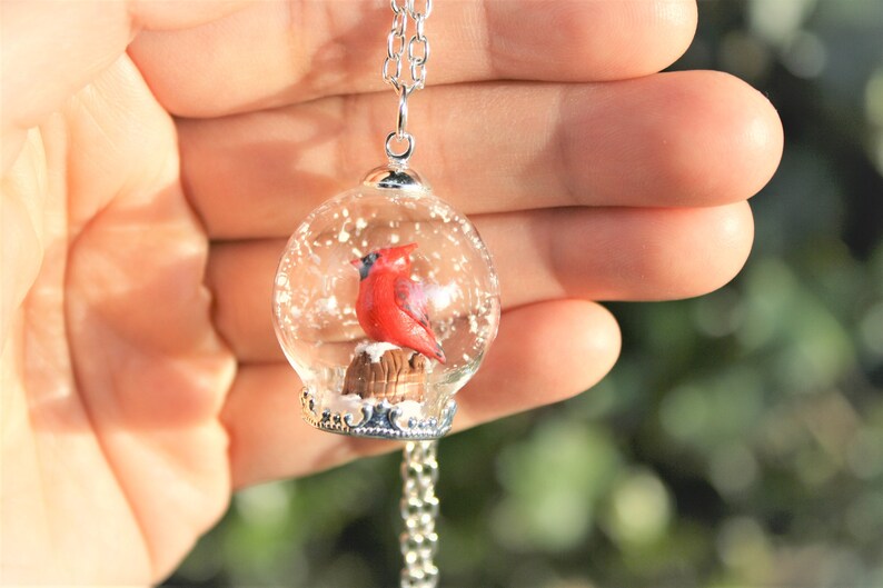 Cardinal Necklace Bird Necklace Cardinal Terrarium Necklace Cardinal Snow Globe Necklace Cardinal Pendant Polymer Clay Cardinal Bird Pendant