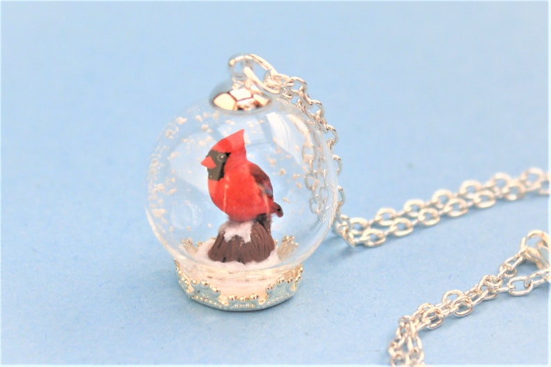 Cardinal Necklace Bird Necklace Cardinal Terrarium Necklace Cardinal Snow Globe Necklace Cardinal Pendant Polymer Clay Cardinal Bird Pendant