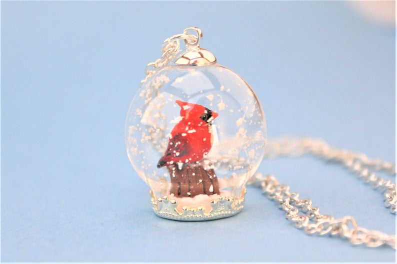 Cardinal Necklace Bird Necklace Cardinal Terrarium Necklace Cardinal Snow Globe Necklace Cardinal Pendant Polymer Clay Cardinal Bird Pendant