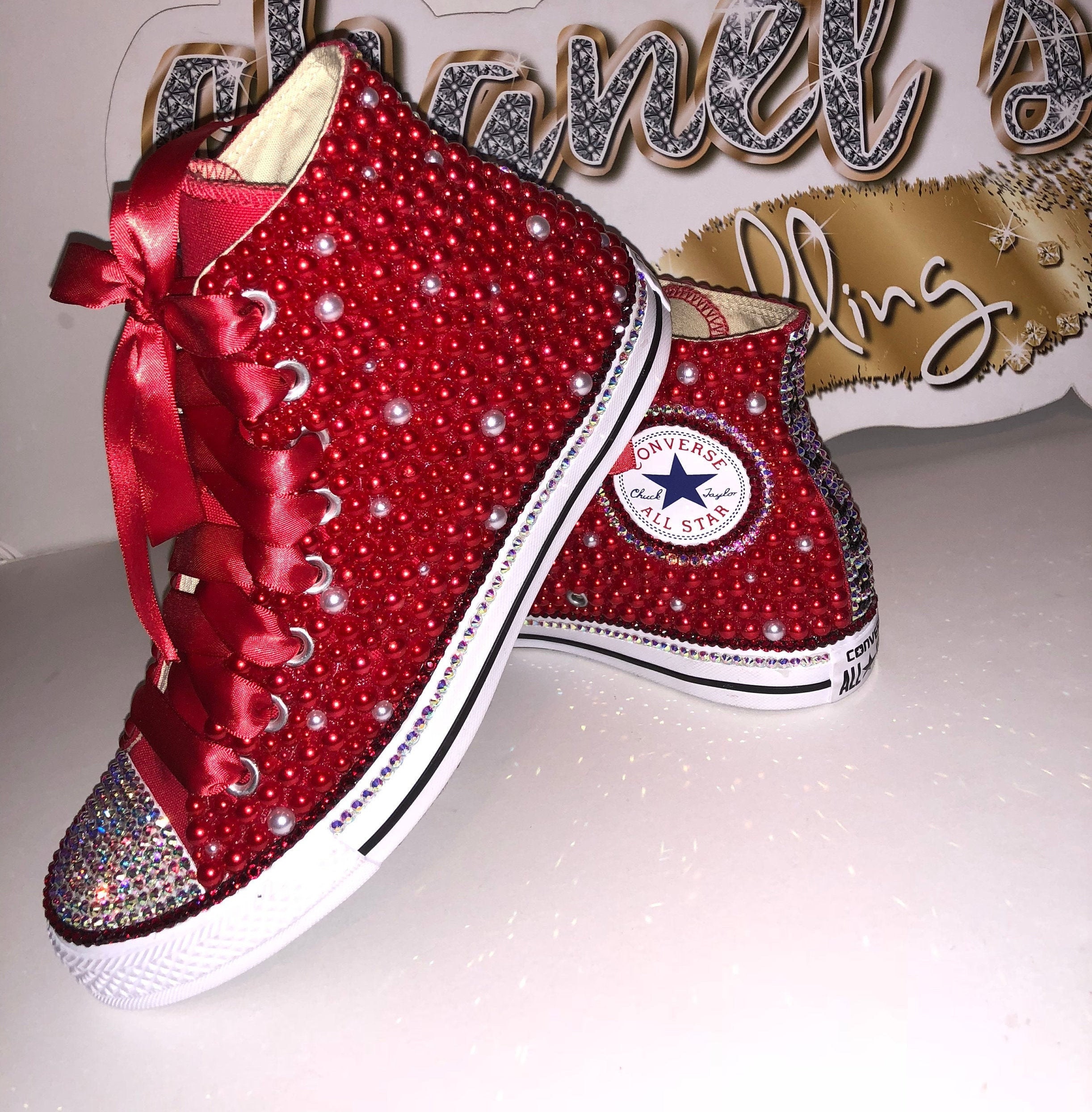 KIDS Red/white Star Chuck Taylor - Etsy