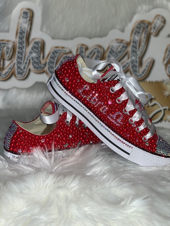 Women's Red Bling Converse All Star Chuck Taylor Sneakers HIGH TOP