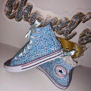 KIDS Light Blue Bling Converse All Star Chuck Taylor Sneakers HIGH TOP