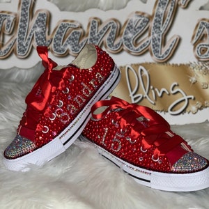 Women&#39;s Custom Name & Number Bling Converse All Star Chuck Taylor Sneakers