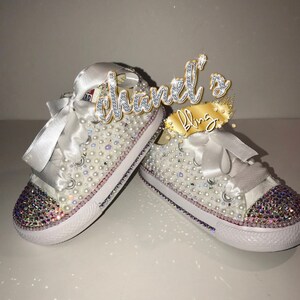 KIDS White Glam Bling Converse All Star Chuck Taylor Sneakers Low-Top