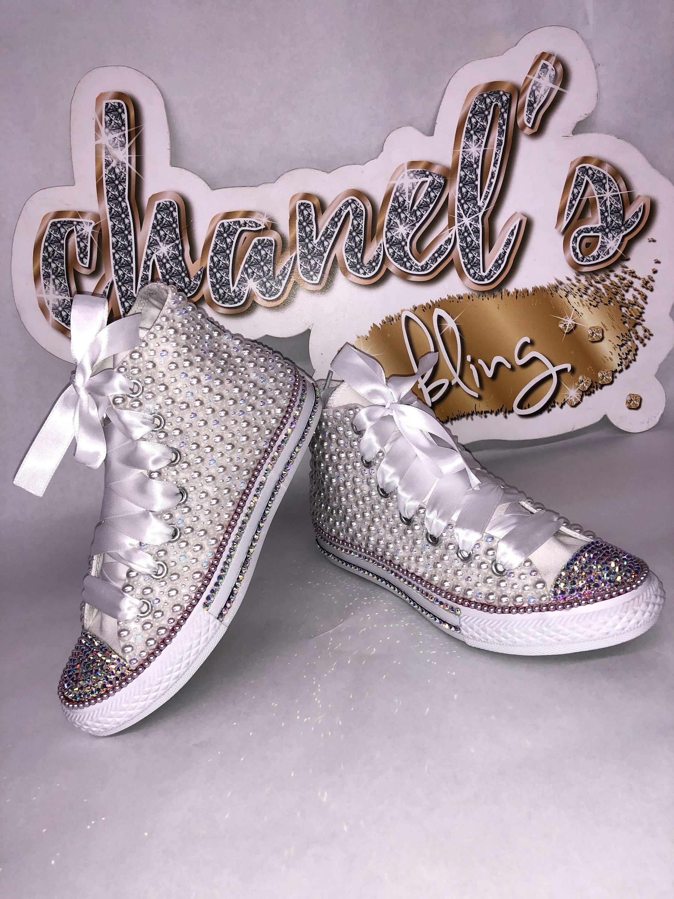 Women's Blue/gold Custom Bling All Star Converse Chuck Taylor Sneakers 