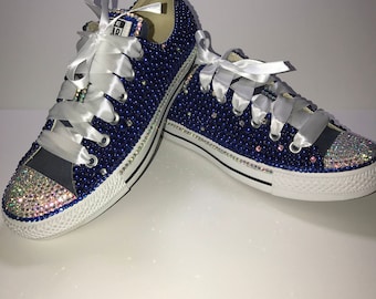 Women's Navy Blue Bling All Star Chuck Taylor Sneakers - Etsy