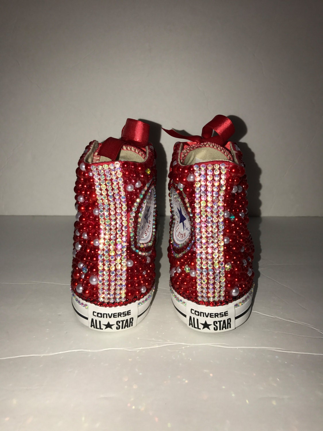 Women s Red Bling Converse All Star Chuck Taylor Sneakers HIGH TOP