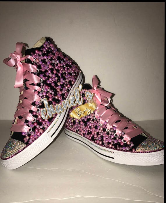 Women's Black/Pink Bling Converse All 