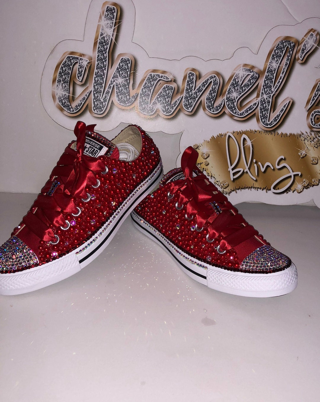 KIDS ALL Red Bling All Star Chuck Taylors Sneakers Low-top - Etsy