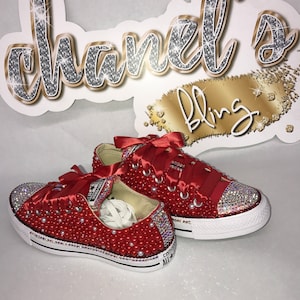 KIDS Red/White/Iridescent Bling All Star Chuck Taylors Sneakers Low-Top
