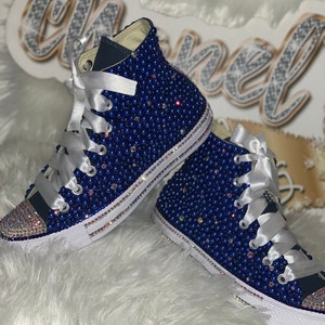 WOMEN&#39;s Blue Bling Converse All Star Chuck Taylor Sneakers HIGH TOP