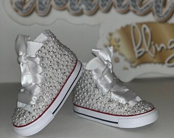 KIDS White Bling All Star Chuck Taylor Sneakers High-Top