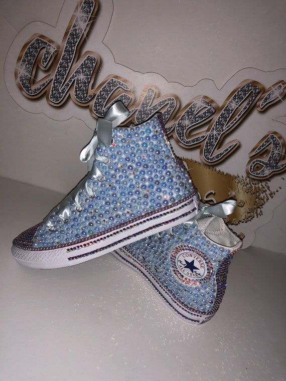 Women's Blue/gold Custom Bling All Star Converse Chuck Taylor Sneakers 