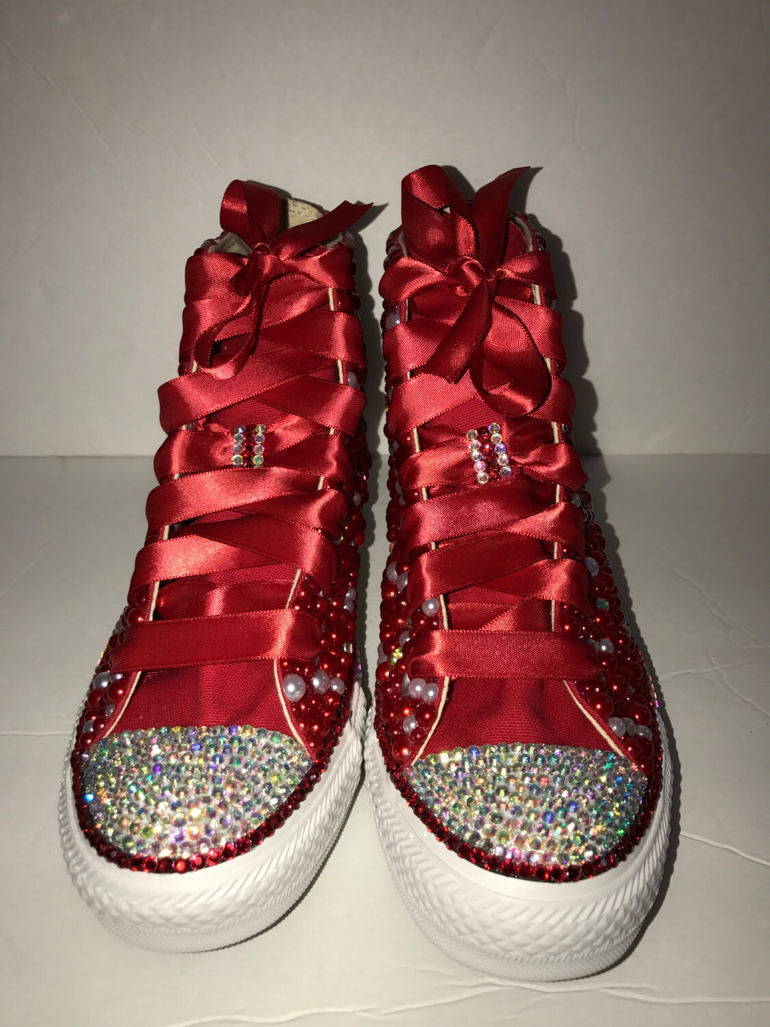 red rhinestone sneakers