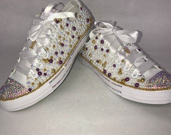 KIDS Red/white Bling Converse All Star Chuck Taylor Sneakers High-top ...